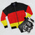 Germany flag bomber jacket, featuring the national flag of Germany for sports fans, travelers, and those with German heritage. - Flat lay