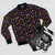 Multicolor polka dot bomber jacket with rainbow and confetti pattern - Flat lay