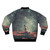 Vintage-inspired nostalgic bomber jacket with collage design featuring space, stars, and retro elements - Back