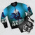 Retro 80s/90s style bomber jacket with clockwork thunder design - Flat lay