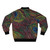 A stylish bomber jacket featuring a vibrant peacock feather design. - Back