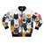Bomber jacket with a pattern of cats on a white background
