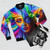 Colorful rainbow-themed bomber jacket with a chic, trendy design - Flat lay