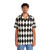 Harlequin Diamond Pattern Black and White Hawaiian Shirt - People Front
