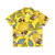 Yellow Hawaiian shirt with lemon and bee garden design