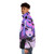 Kawaii anime girl wearing a pastel pink, purple and black puffer jacket - men side left
