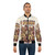 Vintage-style bomber jacket featuring a graphic of Jesus Christ with dinosaurs - Lifestyle