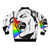 A colorful, vibrant bomber jacket with a singing rainbows design - Back