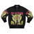 A unique and whimsical bomber jacket featuring a goblin-inspired design with skulls, bones, and a jackalope-like creature, perfect for fans of fantasy and roleplaying games.