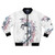 A vibrant, geometric watercolor fox design on a bomber jacket.