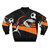 A bomber jacket featuring a graphic design of a shark playing soccer. - Back