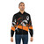 A bomber jacket featuring a graphic design of a shark playing soccer. - Lifestyle