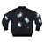 A vibrant digital illustration of adorable space bunnies on a bomber jacket against a starry, cosmic background. - Back