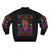 "Peep Show-inspired Christmas bomber jacket with embroidered 'Snoop No Turkey' design" - Back