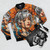 Floral retro vintage bohemian bomber jacket for silver haired woman - Flat lay