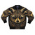Enchanting bomber jacket with a digital illustration of a golden raccoon surrounded by a mandala pattern, representing nature, mysticism, and spiritual interconnectedness.