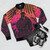 Stylish bomber jacket with a sailor daddy design in sunset colors - Flat lay