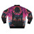 Black Eyed Dog Psychedelic Bomber Jacket with Neon Floral and Sunset Graphic - Back