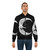Black and white bomber jacket with a cute moon hug design, perfect for space and astronomy lovers. - Lifestyle