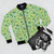 Zelda Korok Pattern Bomber Jacket with a green nature-inspired pattern - Flat lay