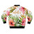 Tropical Hawaiian floral watercolor pattern bomber jacket with palm leaves, hibiscus flowers, and text quote. - Back