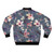 Colorful bomber jacket with a painted pattern of hibiscus flowers and butterflies - Back