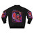 Retro sci-fi cat dimension bomber jacket with a vintage, parody design - Back