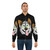 A happy, smiling wolf cartoon design on a bomber jacket. - Lifestyle