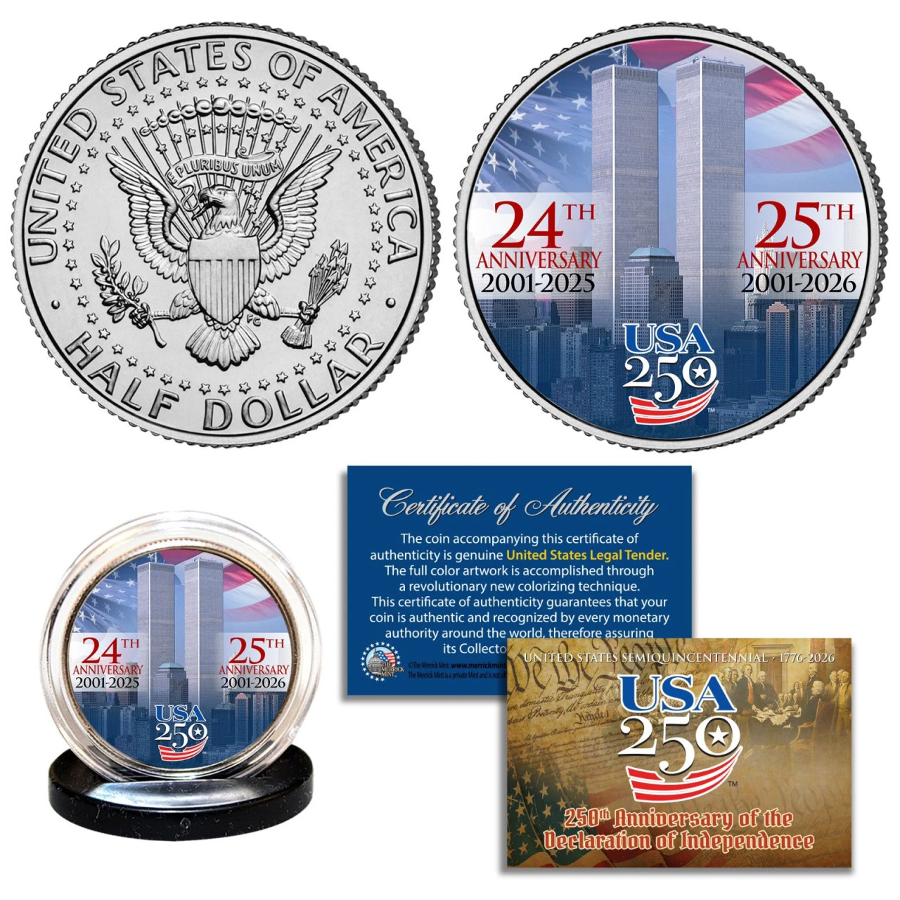 WORLD TRADE CENTER 9/11 24th-25th Anniversary JFK Half Dollar