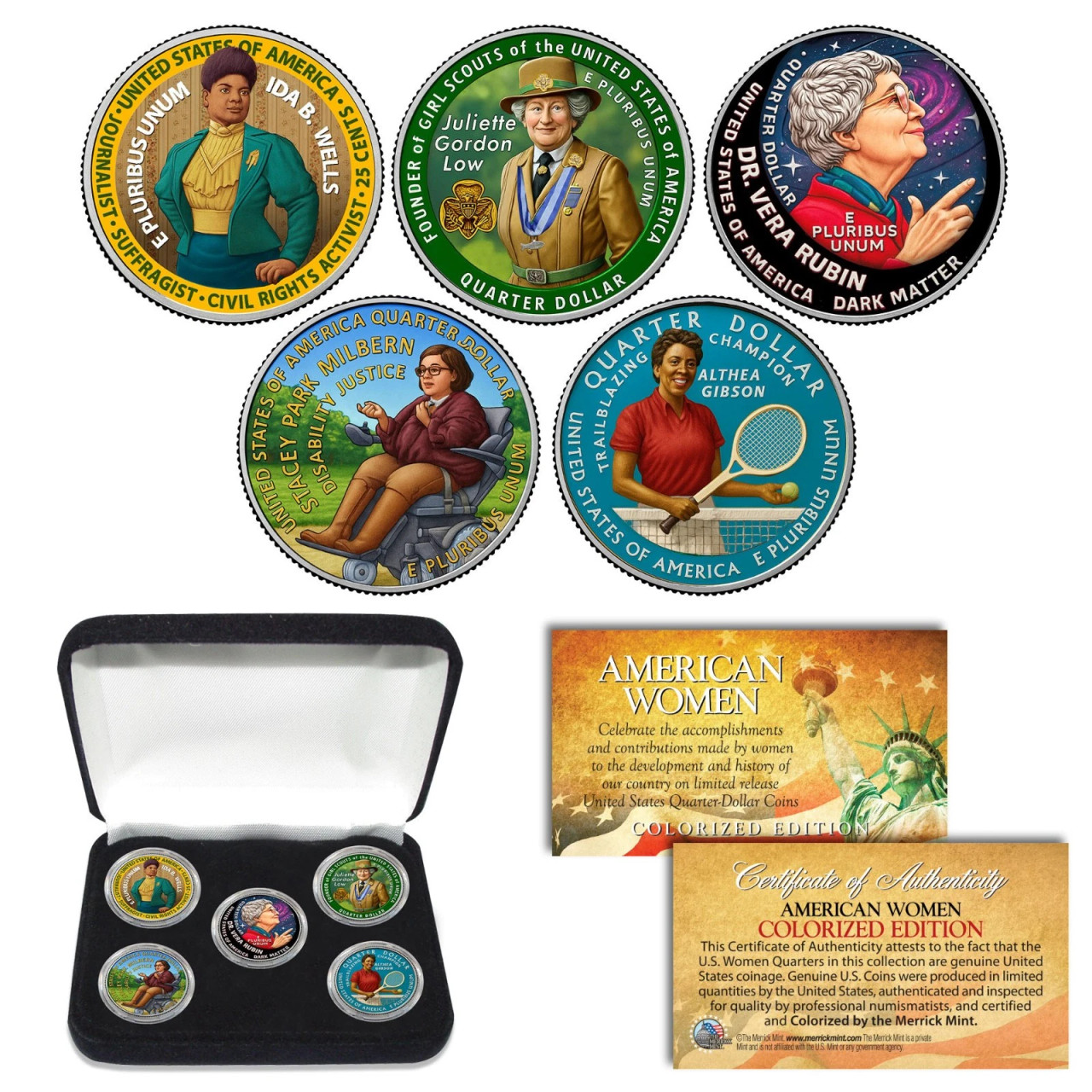 2025 COLORIZED American Women Quarters U.S. Mint 5 Coin Full Set With Case