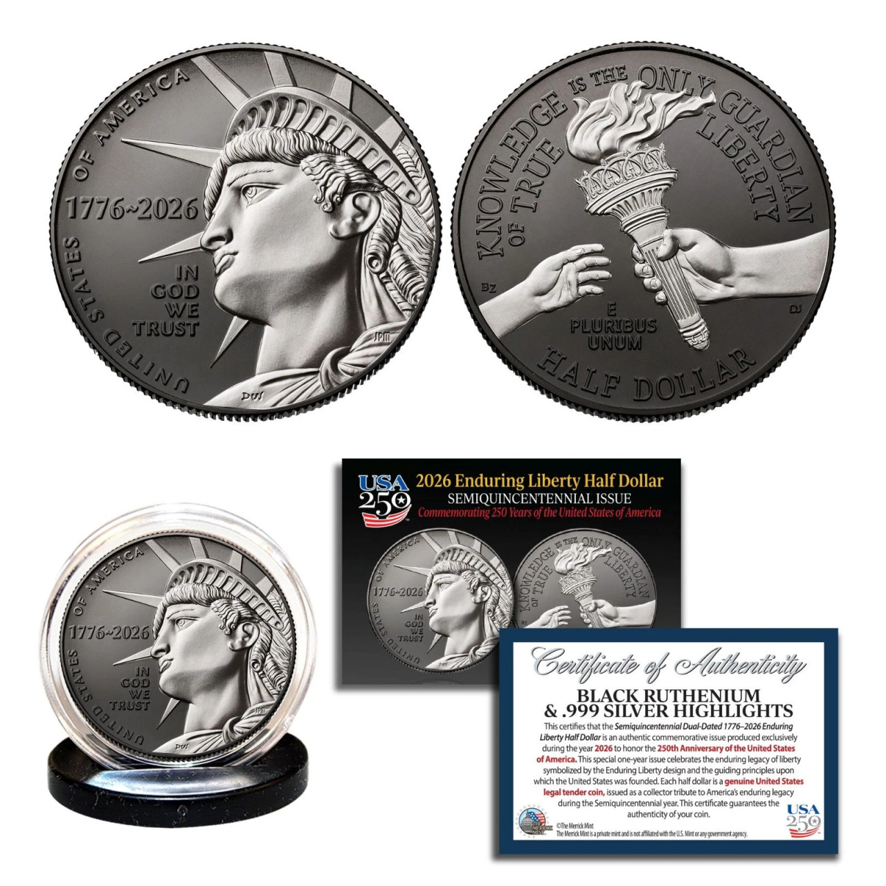 2026-P Enduring Liberty Half Dollar BU Coin America 250 Black