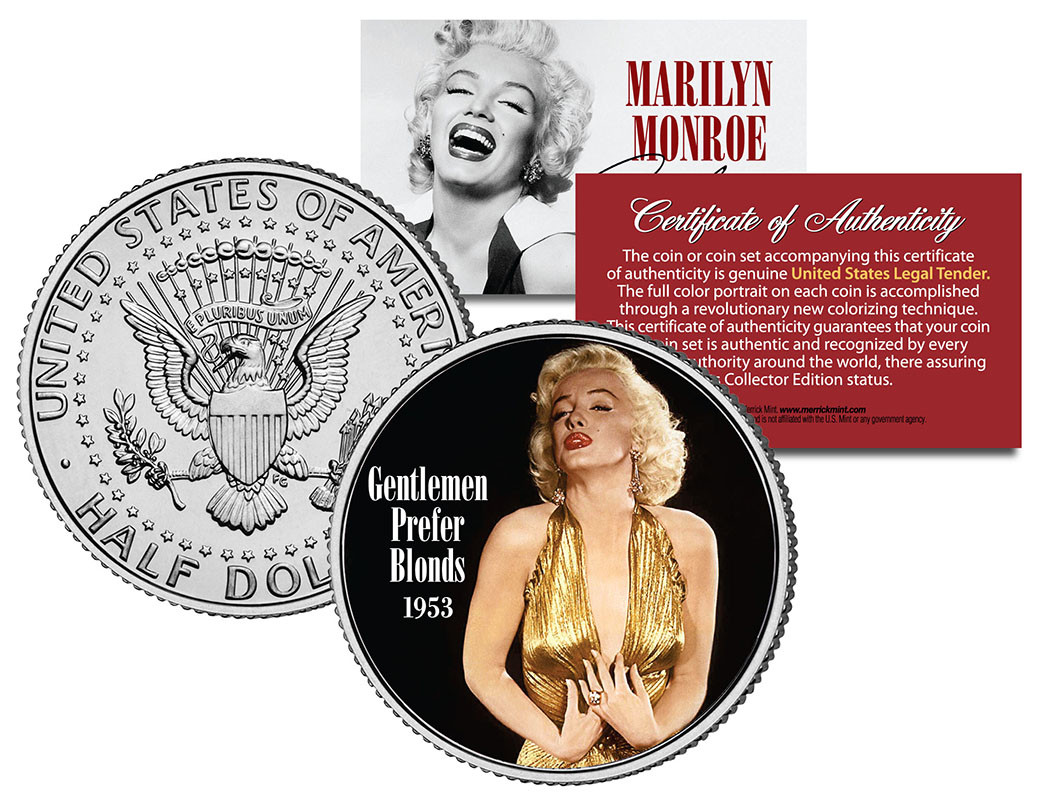 Colorized Marilyn Monroe JFK Half Dollar Coins