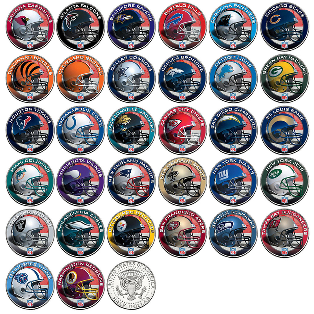 Individual NFL Helmet Logos JFK Half Dollar Coins