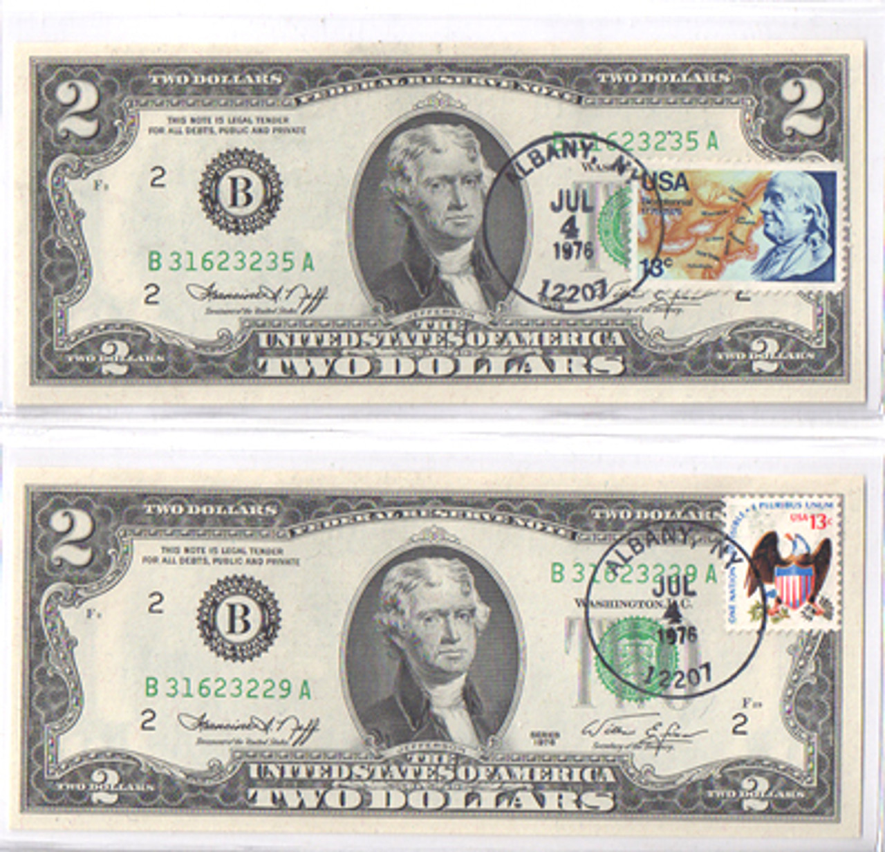2 シール 1976 Bicentennial First Day Cover with Stamp $2 Bill