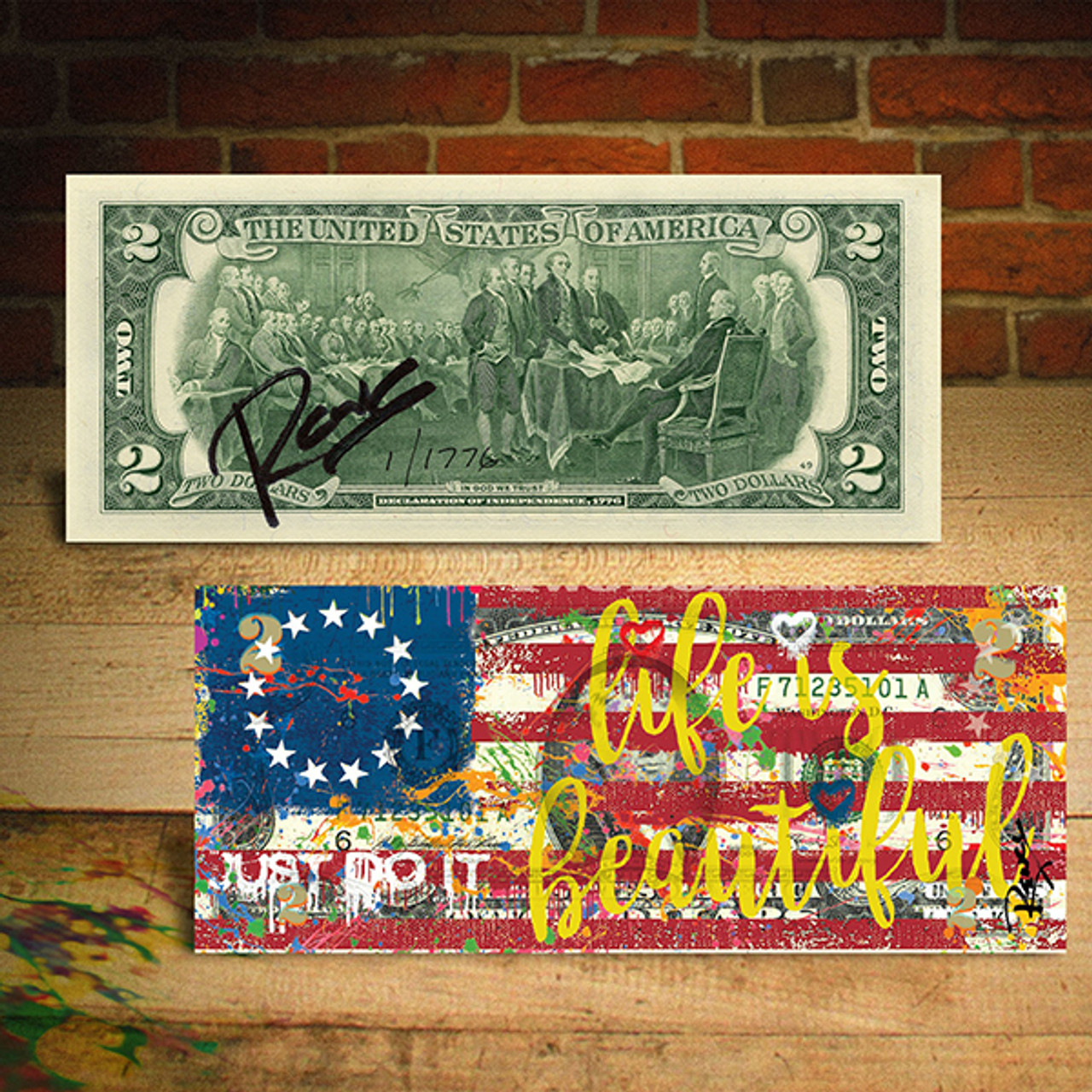 LIFE IS SUPREME Louis Vuitton Red Signed rency $2 Bill Limited Edition of 41