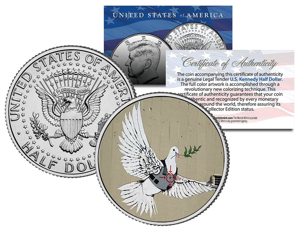 Colorized Banksy Street Art JFK Half Dollar Coins