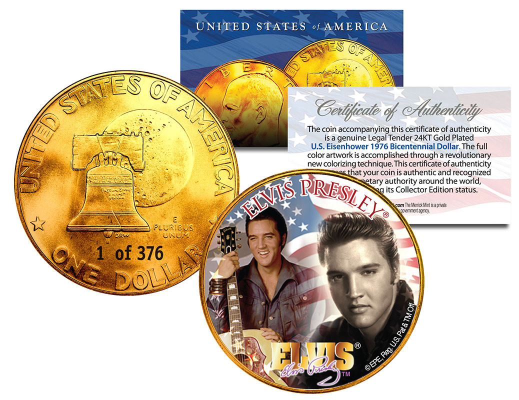 Elvis Presley Serialized 24K Gold Plated Ike Dollar