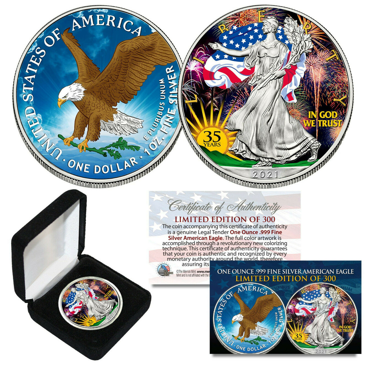 2021 Colorized 2 Sided 1 OZ .999 Silver American Eagle 35th