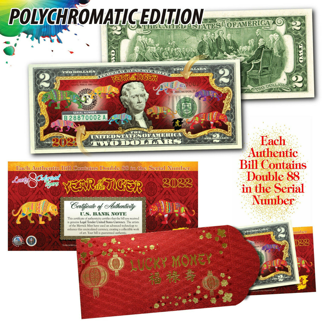 2022 Chinese New Year of the Tiger Polychromatic 8 Color Tigers $2