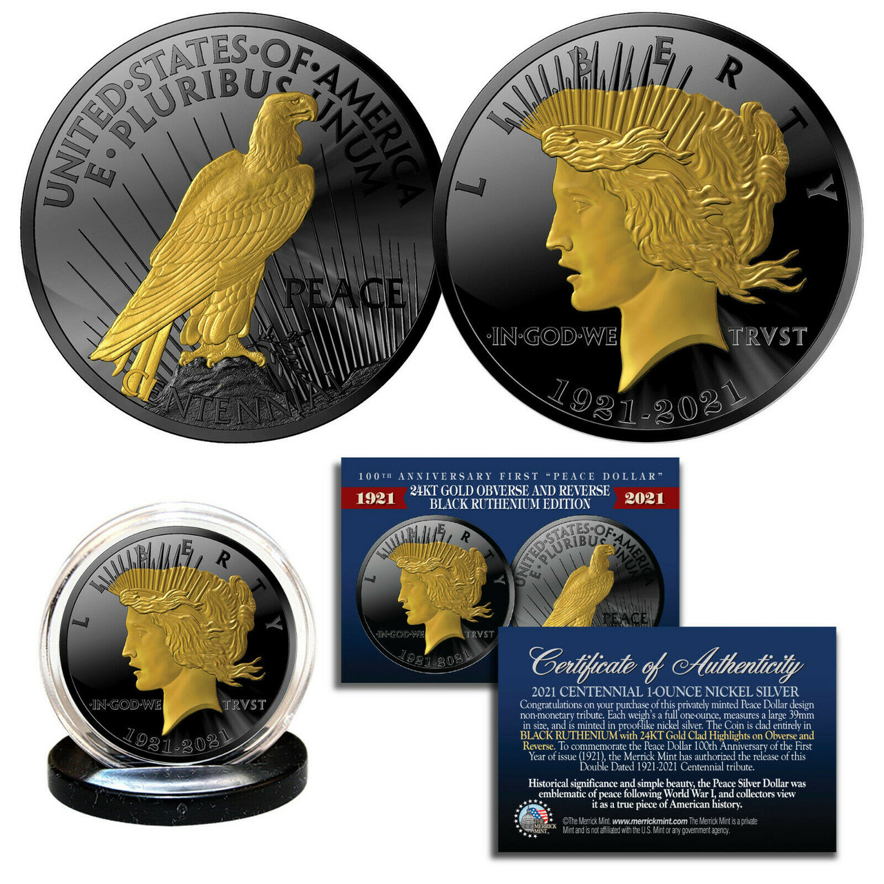 100th Anniversary Peace Silver Dollar 1921-2021 Ruthenium/Gold