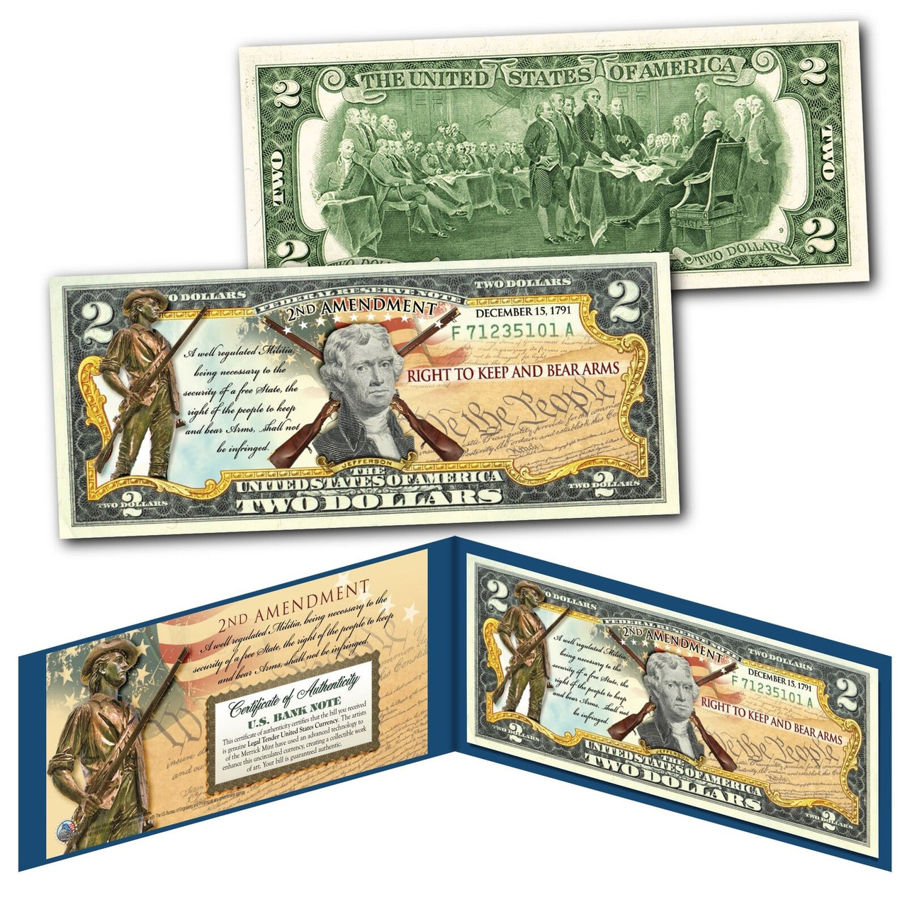 2nd Amendment The Right To Bear Arms Colorized Legal Tender $2 Bill ...