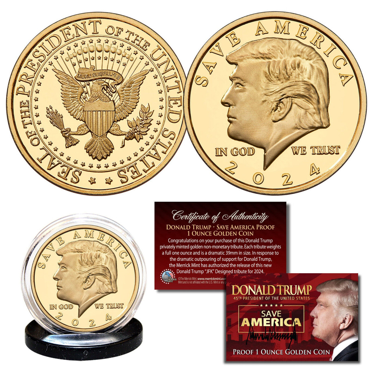 DONALD TRUMP Save America 2024 Nickel-Silver Plated 1 Oz