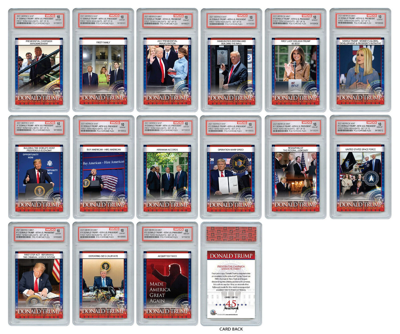 DONALD TRUMP 45th U.S. President OFFICIAL 1st Term 15 Card Set