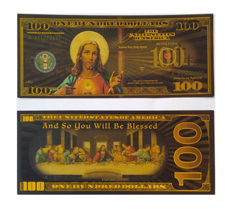 Set of 2 Jesus The Last Supper Black Gold Novelty $100 Bills