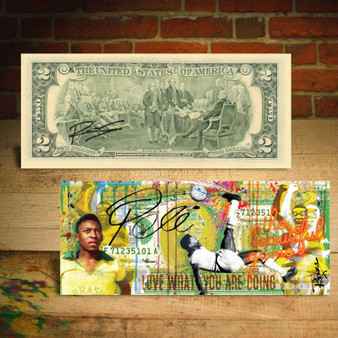 PELE Soccer Bicycle Kick The King $2 Bill Art HAND-SIGNED by Artist RENCY