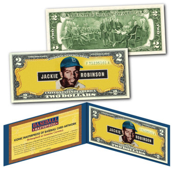 JACKIE ROBINSON 1948 Leaf #79 Brooklyn Dodgers Iconic Card Art Genuine $2 Bill