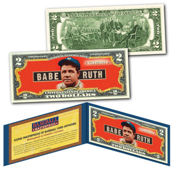 BABE RUTH 1948 Leaf #3 NY Yankees Iconic Card Art on Genuine $2 U.S. Bill