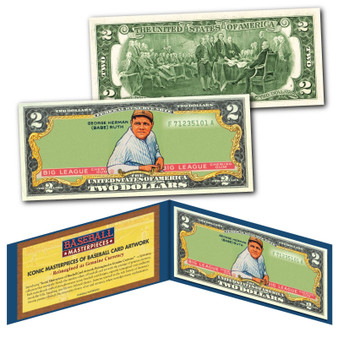 BABE RUTH 1933 Goudey #181 (Green) Yankees Iconic Card Art on Genuine $2 US Bill