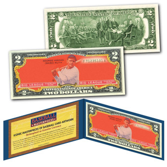 BABE RUTH 1933 Goudey #149 (Red) Yankees Iconic Card Art on Genuine $2 U.S. Bill