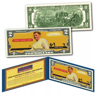 BABE RUTH 1933 Sport Kings #2 New York Yankees Iconic Card Art Genuine $2 Bill